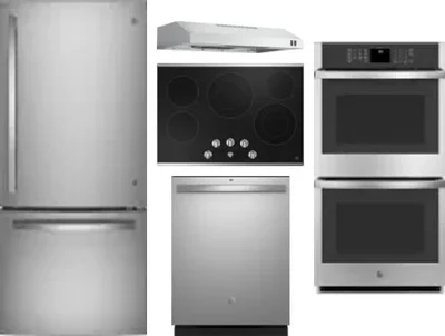 5 Piece Package Includes Refrigerator, Cooktop, Wall Oven, Hood And Dishwasher