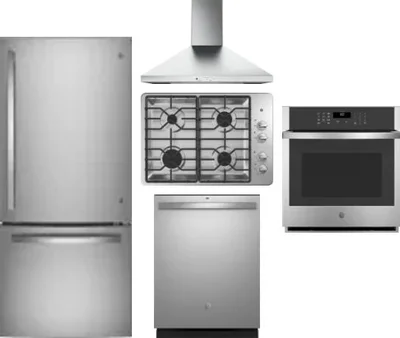 5 Piece Package Includes Refrigerator, Cooktop, Wall Oven, Hood And Dishwasher