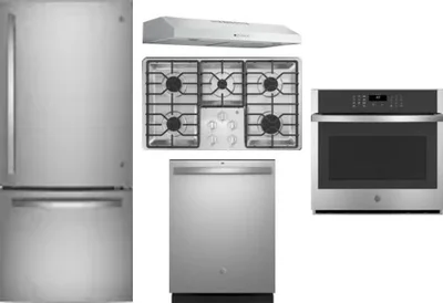 5 Piece Package Includes Refrigerator, Cooktop, Wall Oven, Hood And Dishwasher