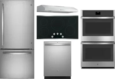 5 Piece Package Includes Refrigerator, Cooktop, Wall Oven, Hood And Dishwasher