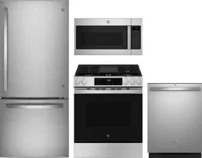 4 Piece Package Includes Refrigerator, Range, Microwave And Dishwasher