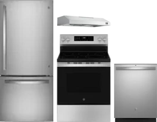 4 Piece Package Includes Refrigerator, Range, Hood And Dishwasher