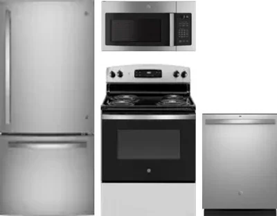 4 Piece Package Includes Refrigerator, Range, Microwave And Dishwasher