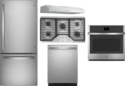 5 Piece Package Includes Refrigerator, Cooktop, Wall Oven, Hood And Dishwasher