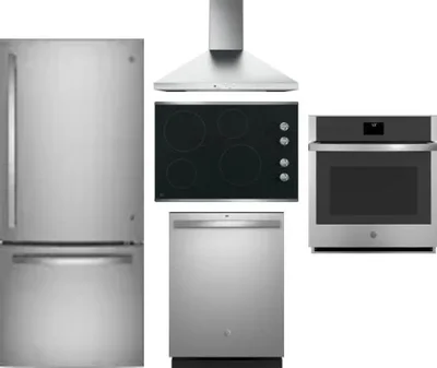 5 Piece Package Includes Refrigerator, Cooktop, Wall Oven, Hood And Dishwasher