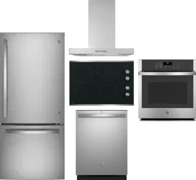 5 Piece Package Includes Refrigerator, Cooktop, Wall Oven, Hood And Dishwasher