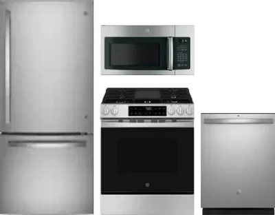 4 Piece Package Includes Refrigerator, Range, Microwave And Dishwasher