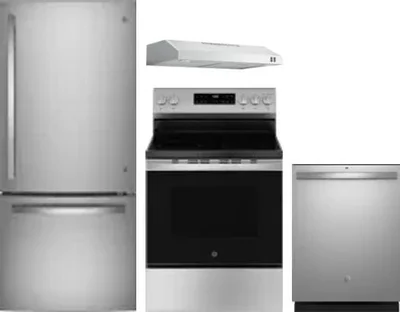 4 Piece Package Includes Refrigerator, Range, Hood And Dishwasher