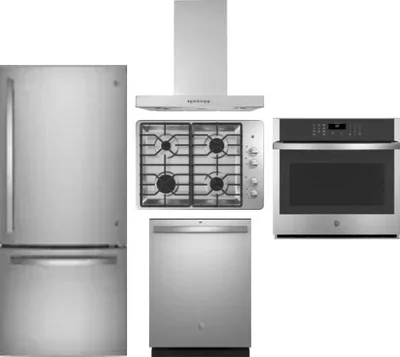 5 Piece Package Includes Refrigerator, Cooktop, Wall Oven, Hood And Dishwasher