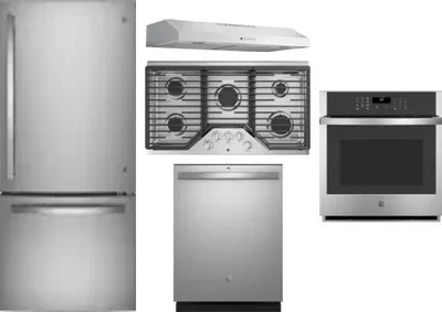 5 Piece Package Includes Refrigerator, Cooktop, Wall Oven, Hood And Dishwasher