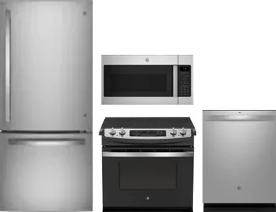4 Piece Package Includes Refrigerator, Range, Microwave And Dishwasher