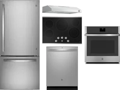 5 Piece Package Includes Refrigerator, Cooktop, Wall Oven, Hood And Dishwasher