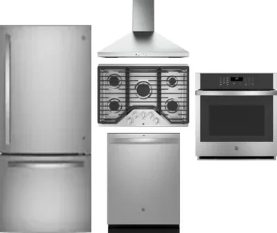 5 Piece Package Includes Refrigerator, Cooktop, Wall Oven, Hood And Dishwasher