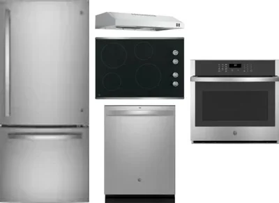 5 Piece Package Includes Refrigerator, Cooktop, Wall Oven, Hood And Dishwasher