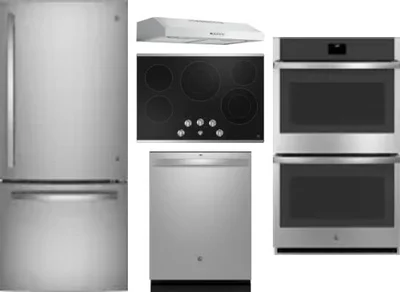 5 Piece Package Includes Refrigerator, Cooktop, Wall Oven, Hood And Dishwasher