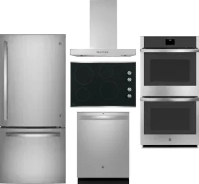 5 Piece Package Includes Refrigerator, Cooktop, Wall Oven, Hood And Dishwasher
