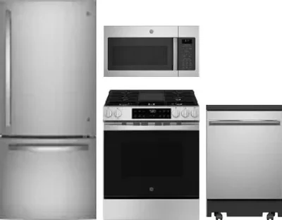 4 Piece Package Includes Refrigerator, Range, Microwave And Dishwasher