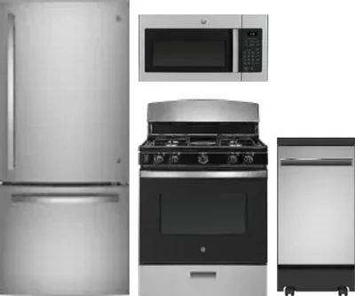 4 Piece Package Includes Refrigerator, Range, Microwave And Dishwasher