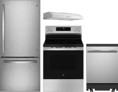 4 Piece Package Includes Refrigerator, Range, Hood And Dishwasher