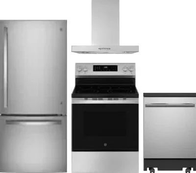 4 Piece Package Includes Refrigerator, Range, Hood And Dishwasher