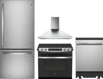 4 Piece Package Includes Refrigerator, Range, Hood And Dishwasher