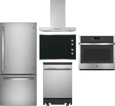 5 Piece Package Includes Refrigerator, Cooktop, Wall Oven, Hood And Dishwasher