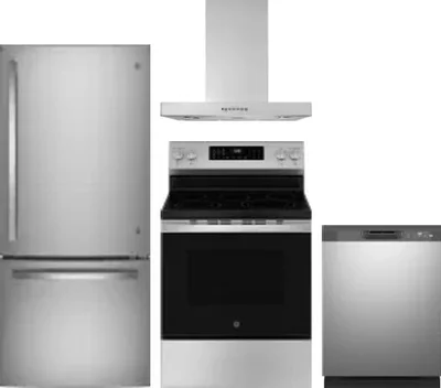4 Piece Package Includes Refrigerator, Range, Hood And Dishwasher