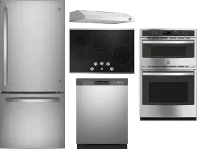 5 Piece Package Includes Refrigerator, Cooktop, Wall Oven, Hood And Dishwasher
