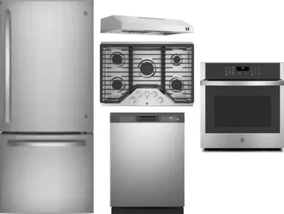 5 Piece Package Includes Refrigerator, Cooktop, Wall Oven, Hood And Dishwasher