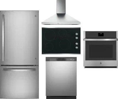 5 Piece Package Includes Refrigerator, Cooktop, Wall Oven, Hood And Dishwasher