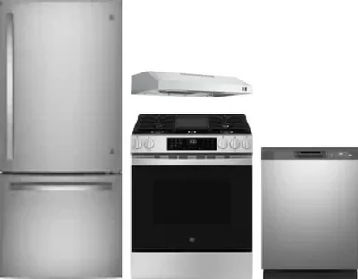 4 Piece Package Includes Refrigerator, Range, Hood And Dishwasher