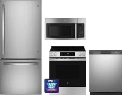 4 Piece Package Includes Refrigerator, Range, Microwave And Dishwasher