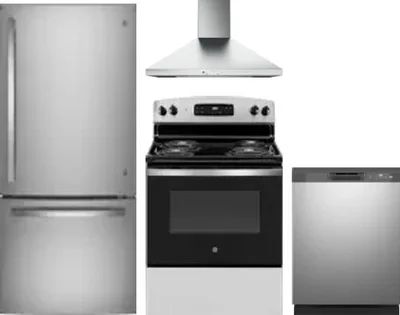 4 Piece Package Includes Refrigerator, Range, Hood And Dishwasher