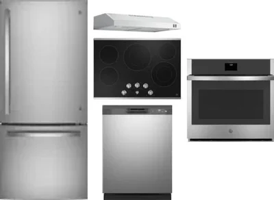 5 Piece Package Includes Refrigerator, Cooktop, Wall Oven, Hood And Dishwasher