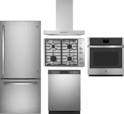 5 Piece Package Includes Refrigerator, Cooktop, Wall Oven, Hood And Dishwasher