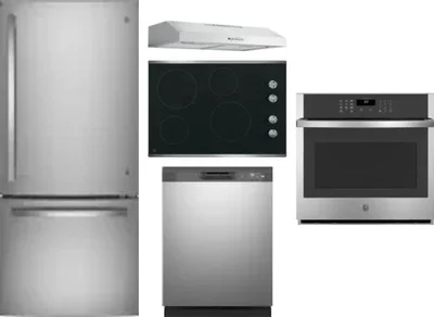 5 Piece Package Includes Refrigerator, Cooktop, Wall Oven, Hood And Dishwasher