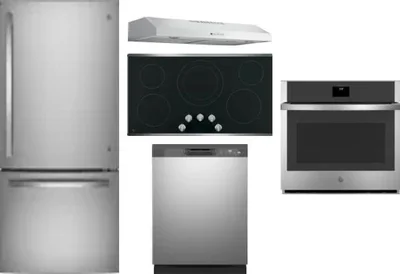 5 Piece Package Includes Refrigerator, Cooktop, Wall Oven, Hood And Dishwasher