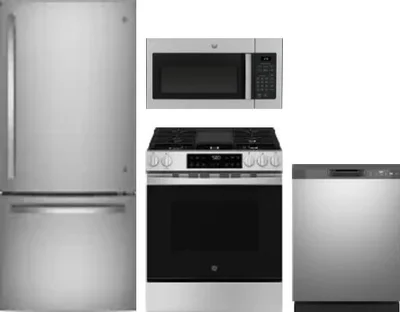 4 Piece Package Includes Refrigerator, Range, Microwave And Dishwasher
