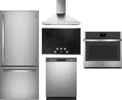 5 Piece Package Includes Refrigerator, Cooktop, Wall Oven, Hood And Dishwasher