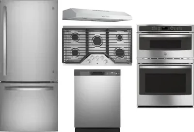 5 Piece Package Includes Refrigerator, Cooktop, Wall Oven, Hood And Dishwasher