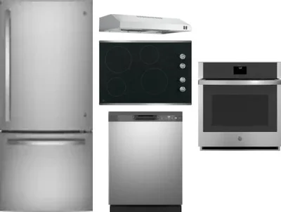 5 Piece Package Includes Refrigerator, Cooktop, Wall Oven, Hood And Dishwasher