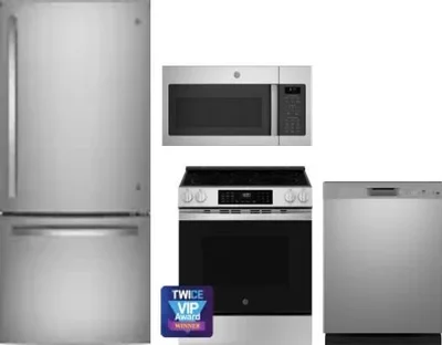 4 Piece Package Includes Refrigerator, Range, Microwave And Dishwasher