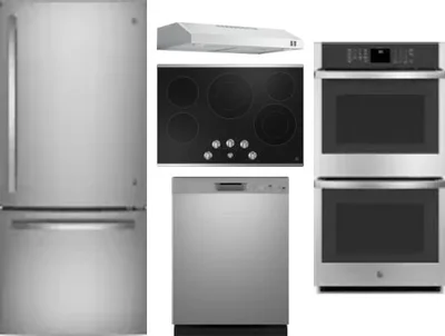 5 Piece Package Includes Refrigerator, Cooktop, Wall Oven, Hood And Dishwasher