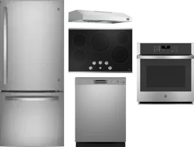 5 Piece Package Includes Refrigerator, Cooktop, Wall Oven, Hood And Dishwasher