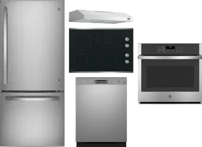 5 Piece Package Includes Refrigerator, Cooktop, Wall Oven, Hood And Dishwasher