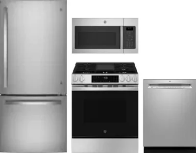 4 Piece Package Includes Refrigerator, Range, Microwave And Dishwasher