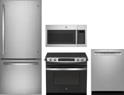 4 Piece Package Includes Refrigerator, Range, Microwave And Dishwasher