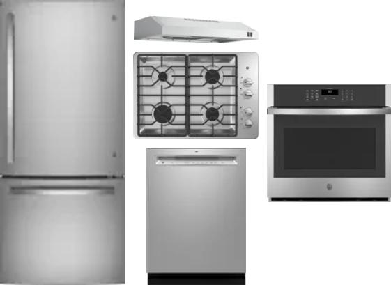 5 Piece Package Includes Refrigerator, Cooktop, Wall Oven, Hood And Dishwasher