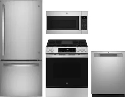 4 Piece Package Includes Refrigerator, Range, Microwave And Dishwasher