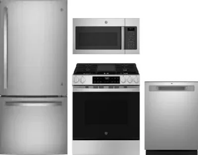 4 Piece Package Includes Refrigerator, Range, Microwave And Dishwasher